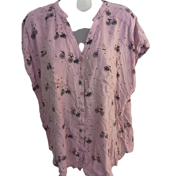Torrid plus‎ 2X bicycle purple blouse button up casual relaxed short sleeve - Picture 2 of 10